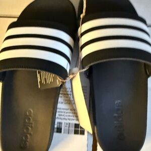 Adidas Adilette Comfort Slides in Black and White